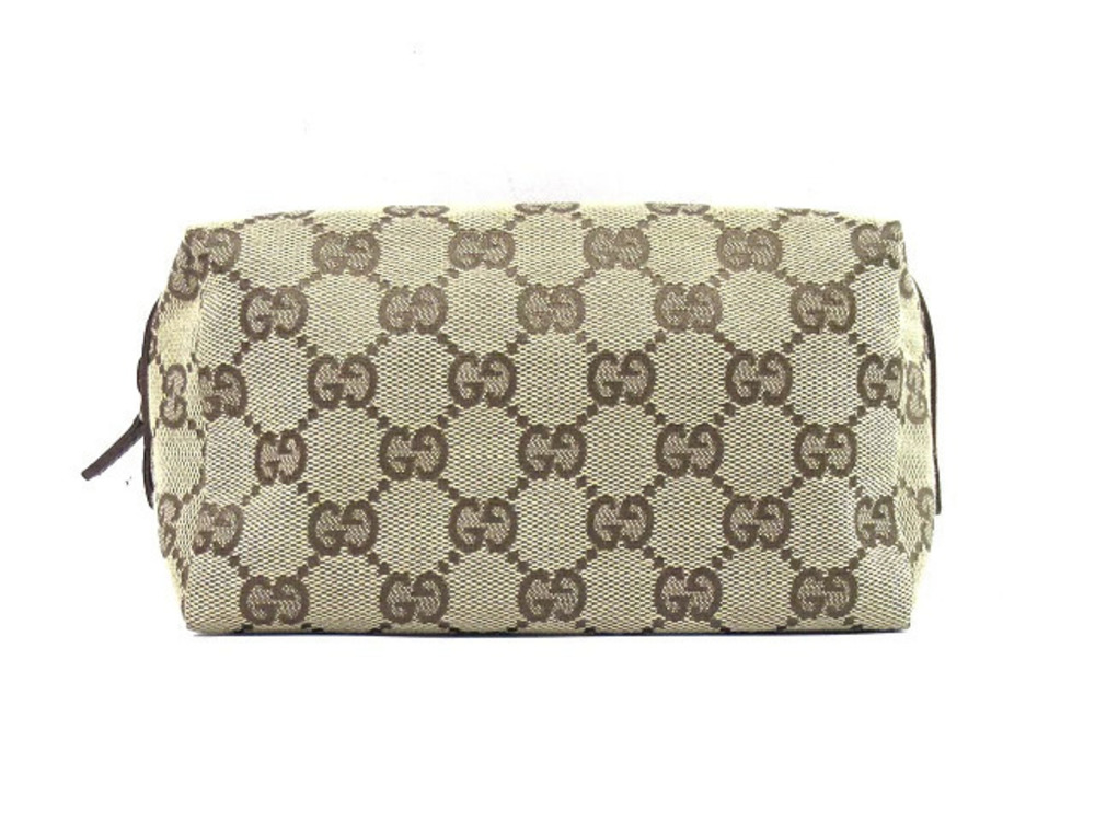 Gucci GG Canvas Cosmetic Pouch Clutch Beige Cream Calfskin